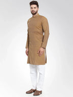 Jompers Men's Yellow Self Design Kurta Only