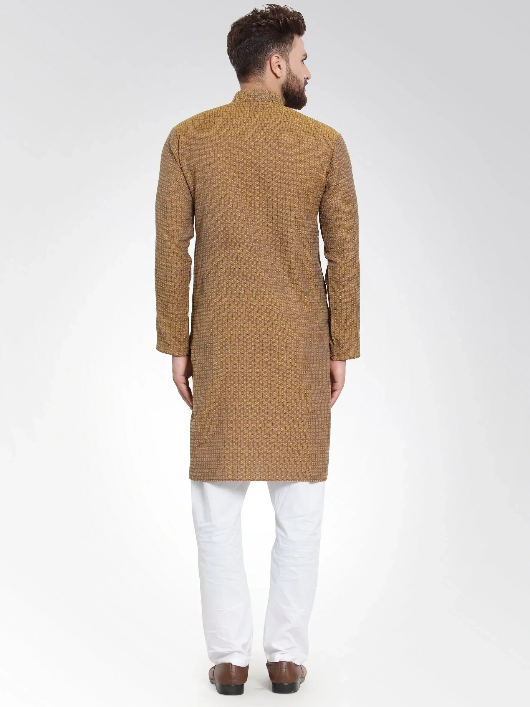 Jompers Men's Yellow Self Design Kurta Only