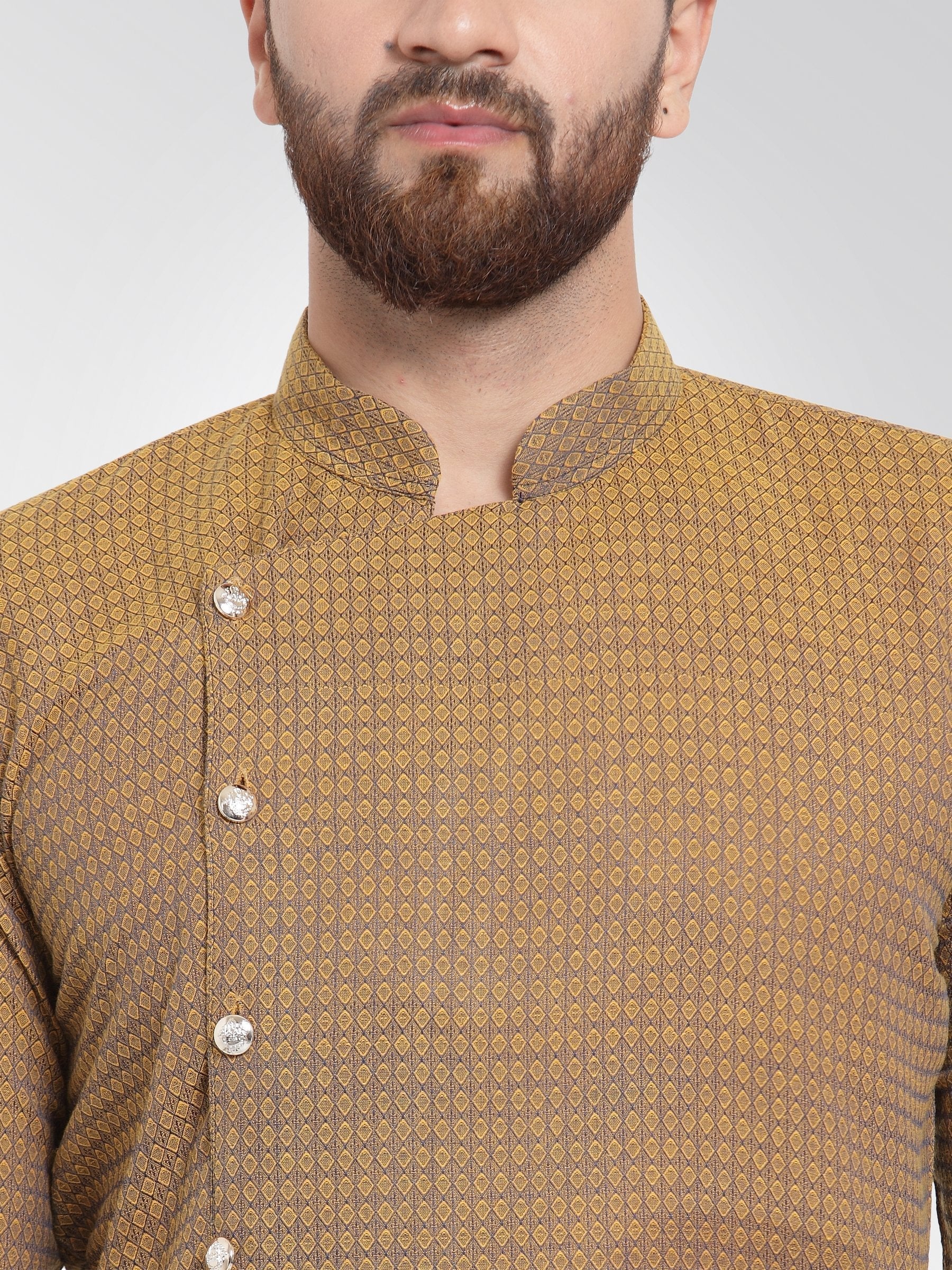 Jompers Men's Yellow Self Design Kurta Only