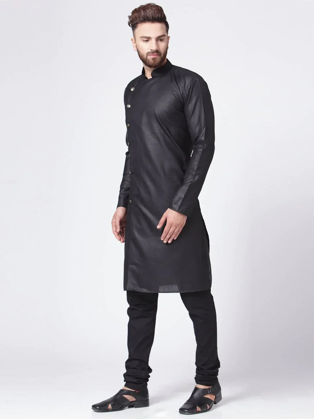 Jompers Men's Black Solid Kurta Only