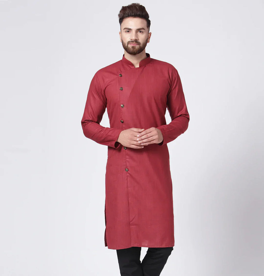 Jompers Men's Maroon Solid Kurta Only