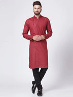 Jompers Men's Maroon Solid Kurta Only