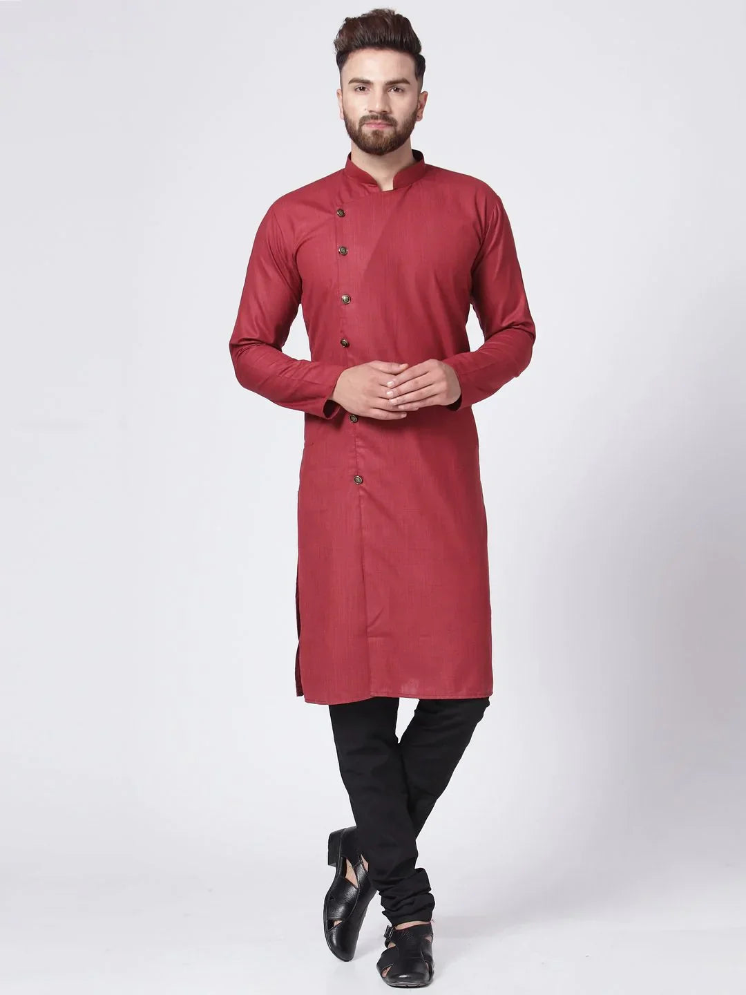 Jompers Men's Maroon Solid Kurta Only