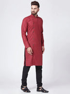 Jompers Men's Maroon Solid Kurta Only