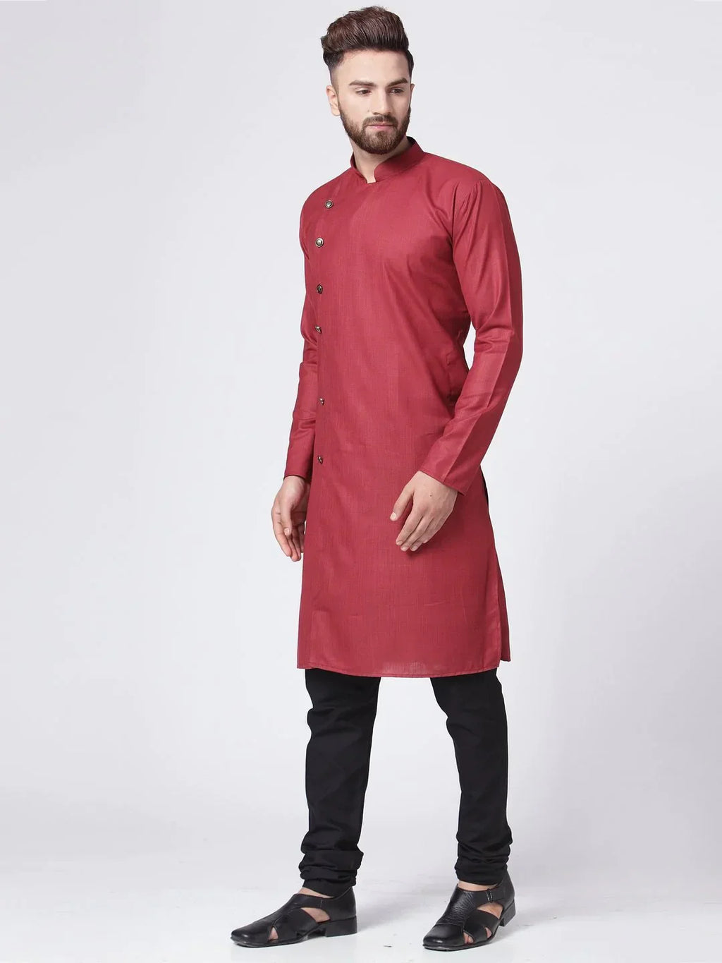Jompers Men's Maroon Solid Kurta Only