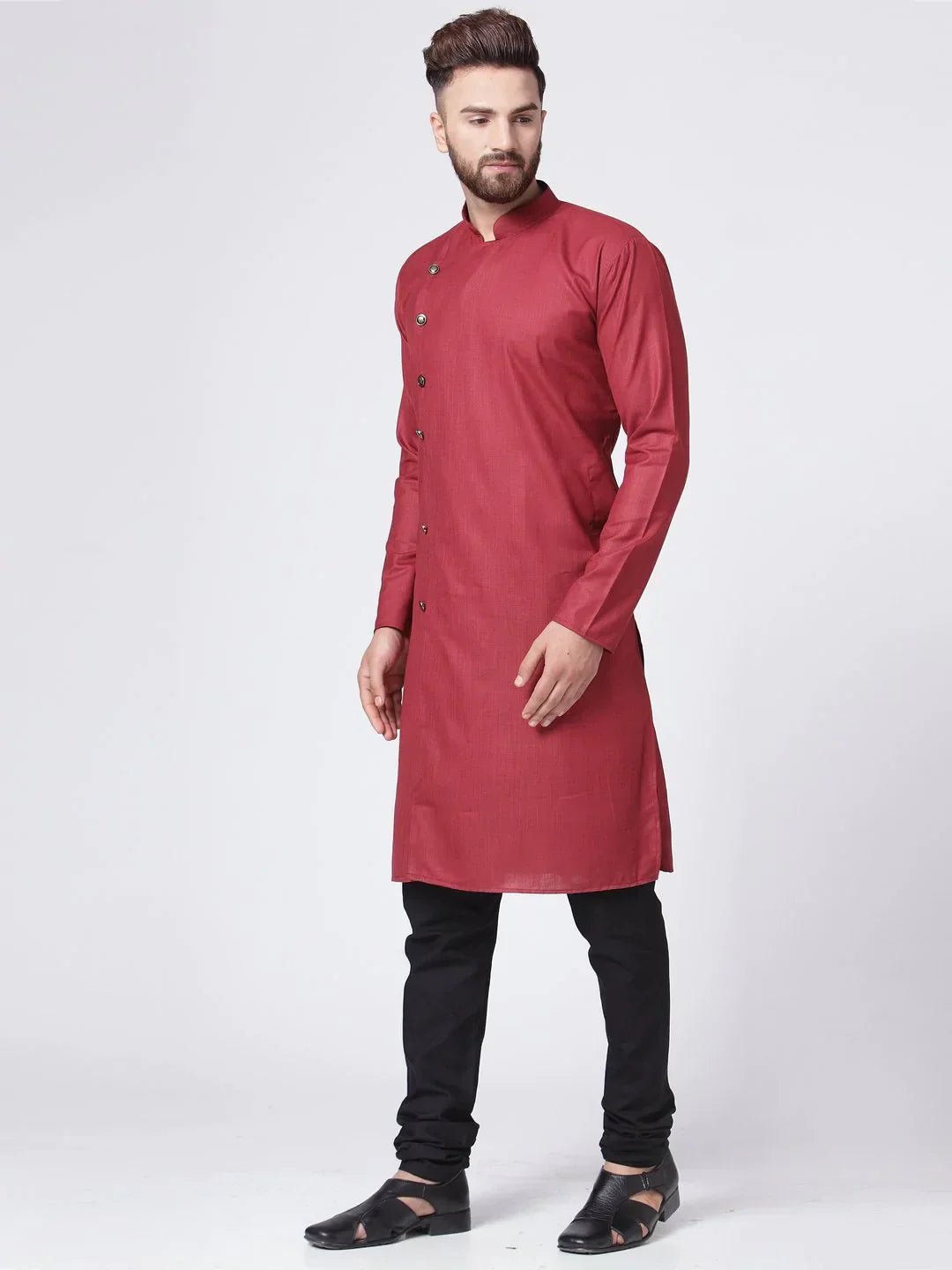 Jompers Men's Maroon Solid Kurta Only