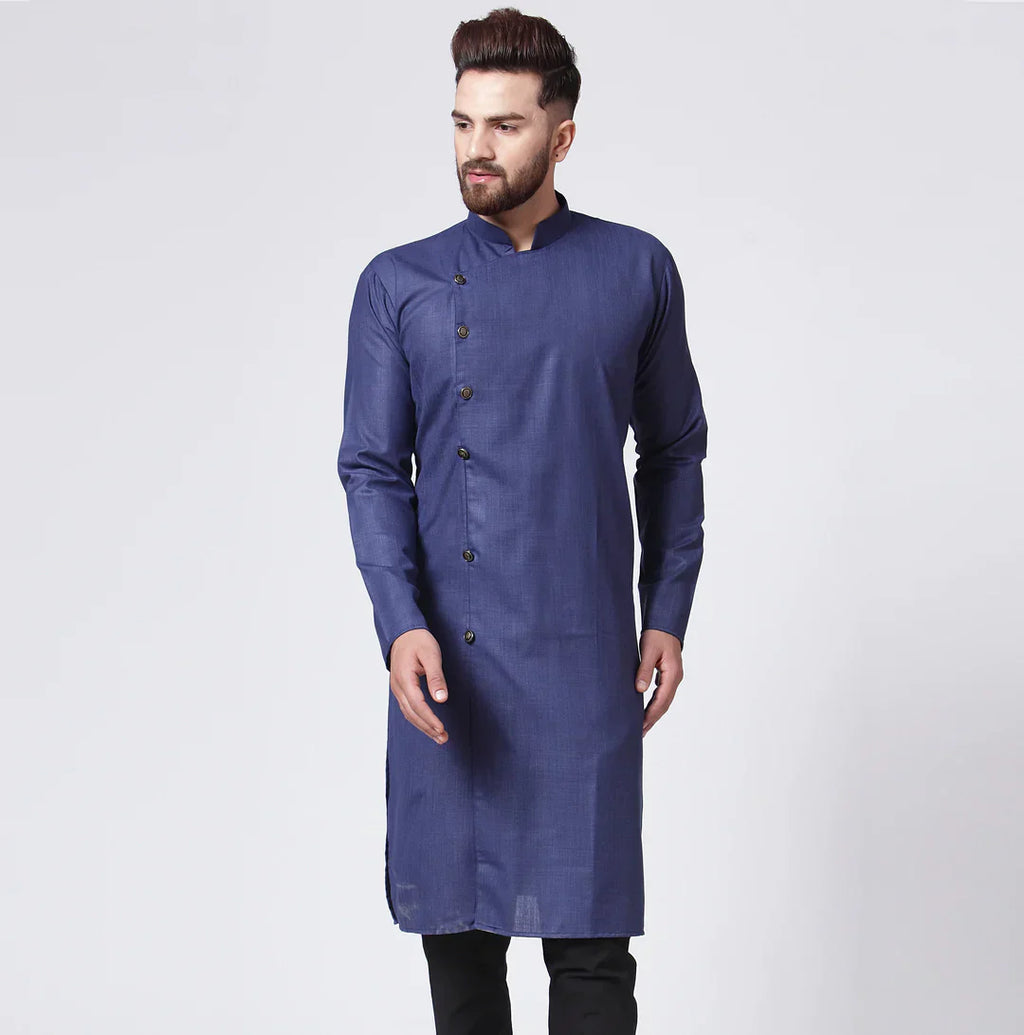 Jompers Men's Navy-Blue Solid Kurta Only