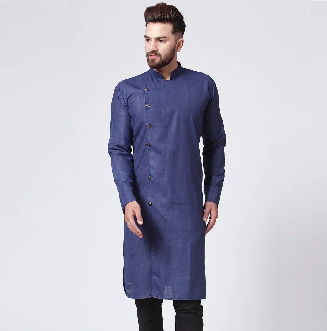 Jompers Men's Navy-Blue Solid Kurta Only