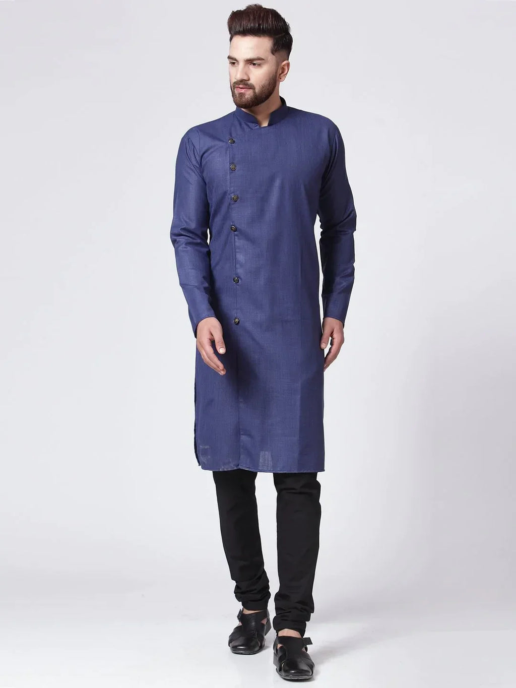 Jompers Men's Navy-Blue Solid Kurta Only
