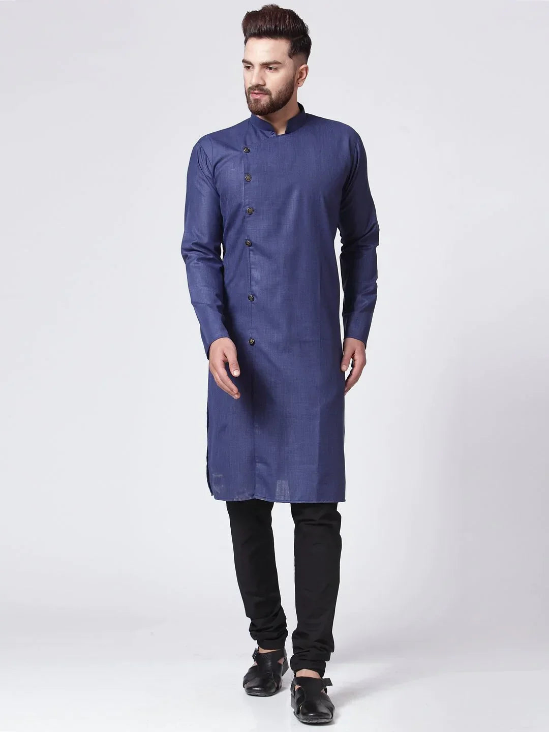 Jompers Men's Navy-Blue Solid Kurta Only