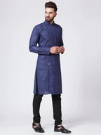 Jompers Men's Navy-Blue Solid Kurta Only