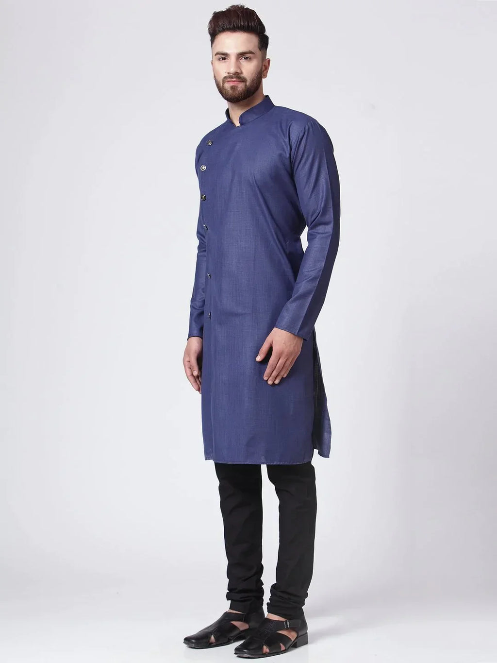 Jompers Men's Navy-Blue Solid Kurta Only
