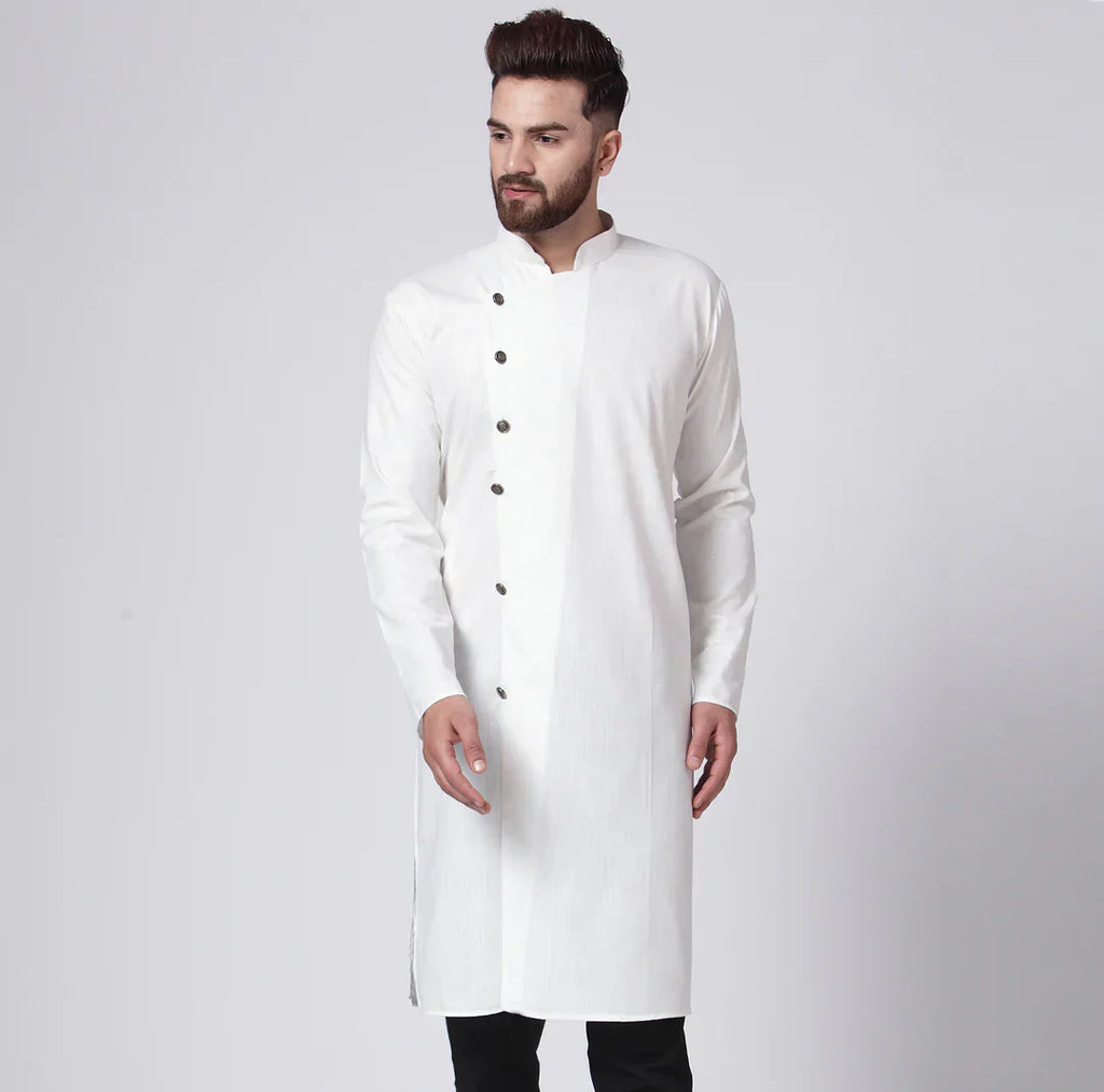 Jompers Men's White Solid Kurta Only