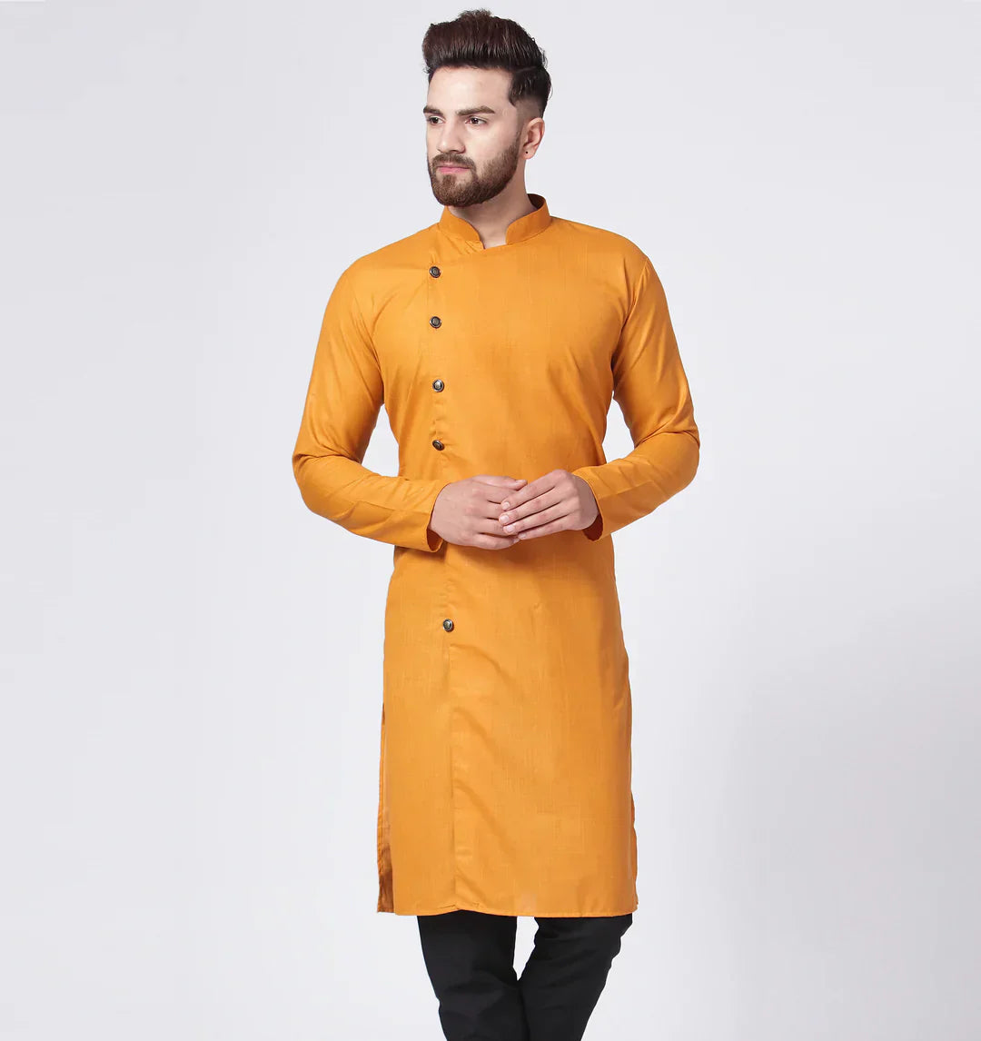 Jompers Men's Yellow Solid Kurta Only