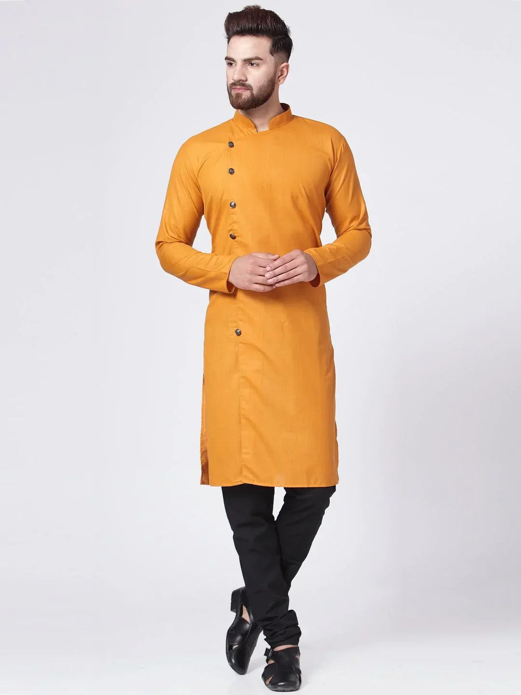Jompers Men's Yellow Solid Kurta Only