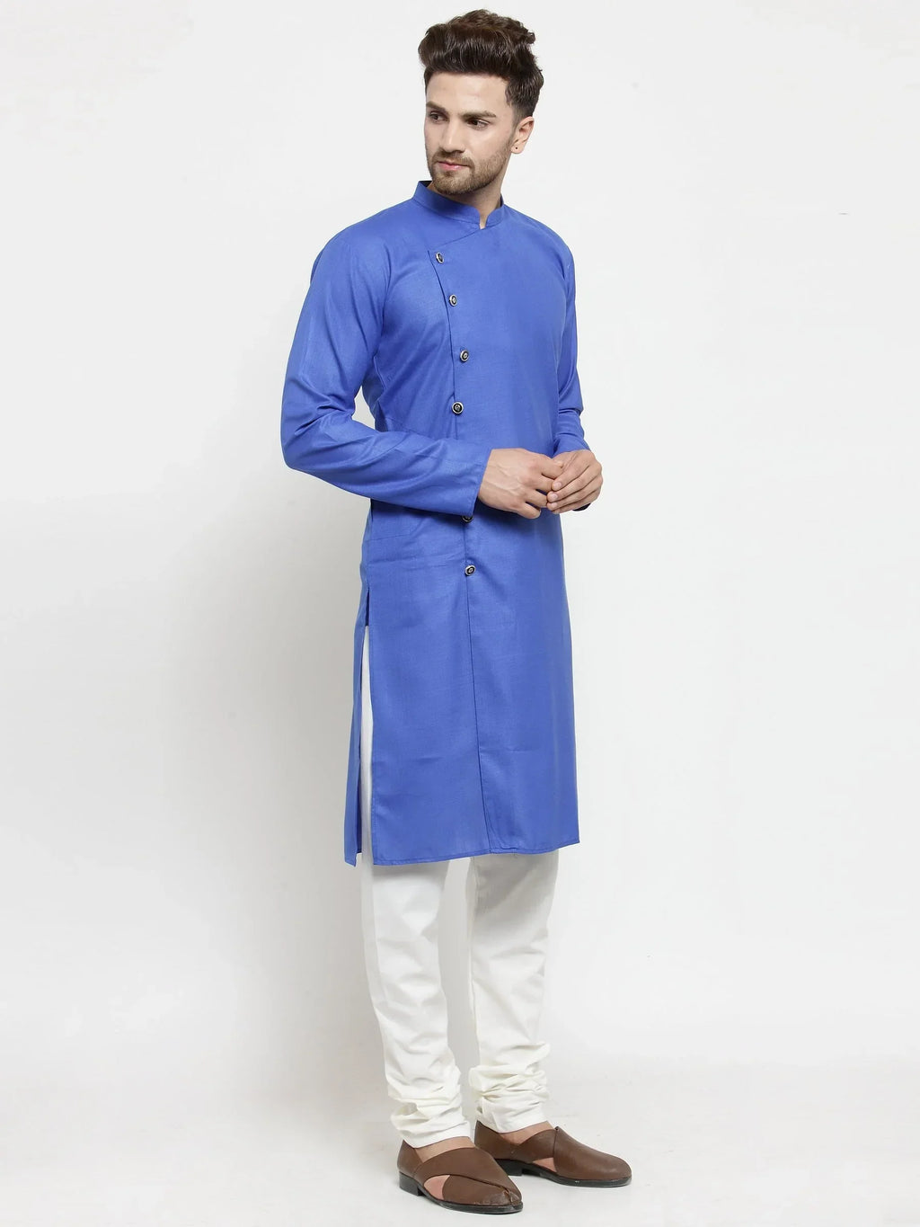 Jompers Men's Royal-Blue Solid Kurta Only