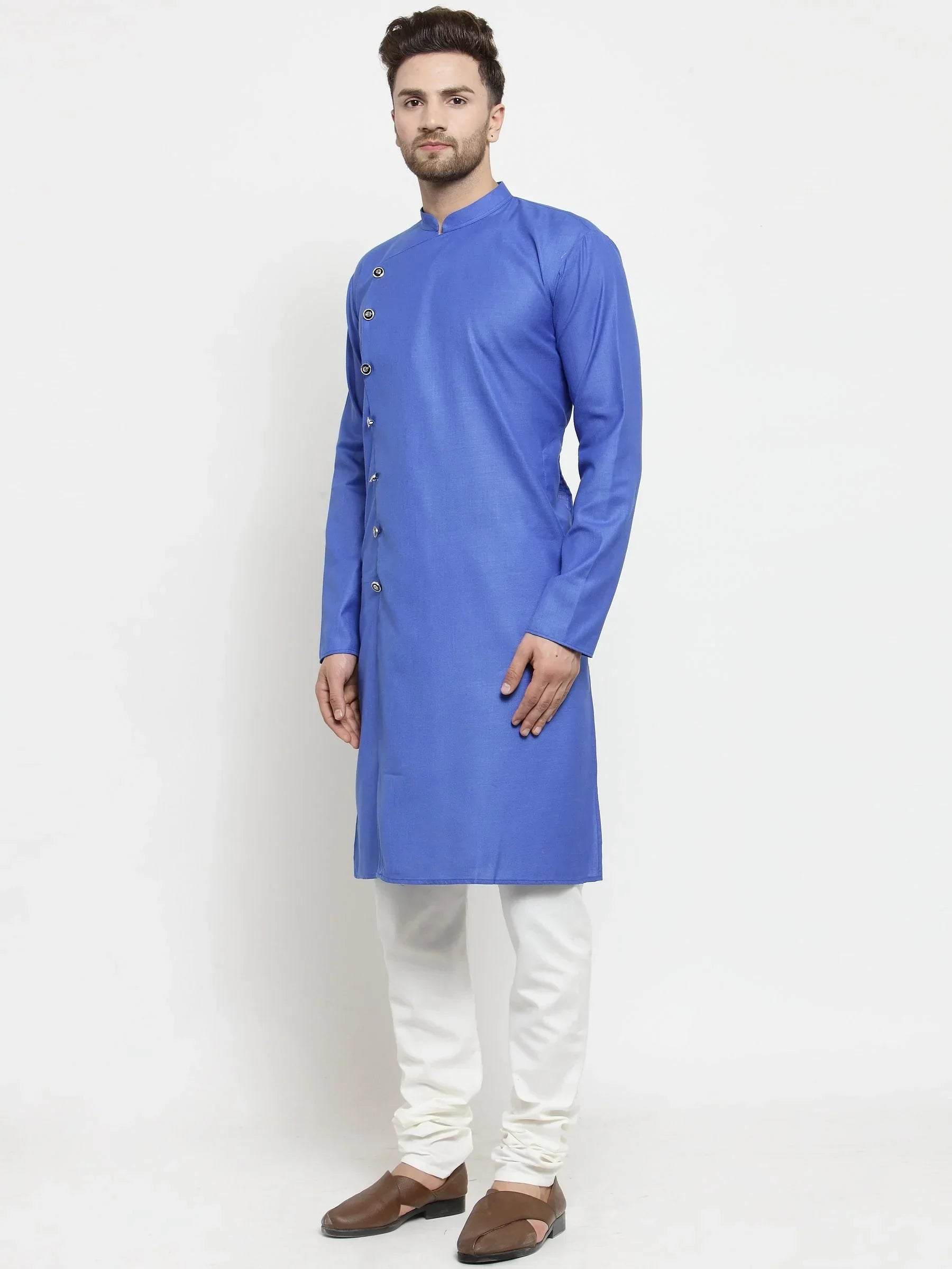 Jompers Men's Royal-Blue Solid Kurta Only