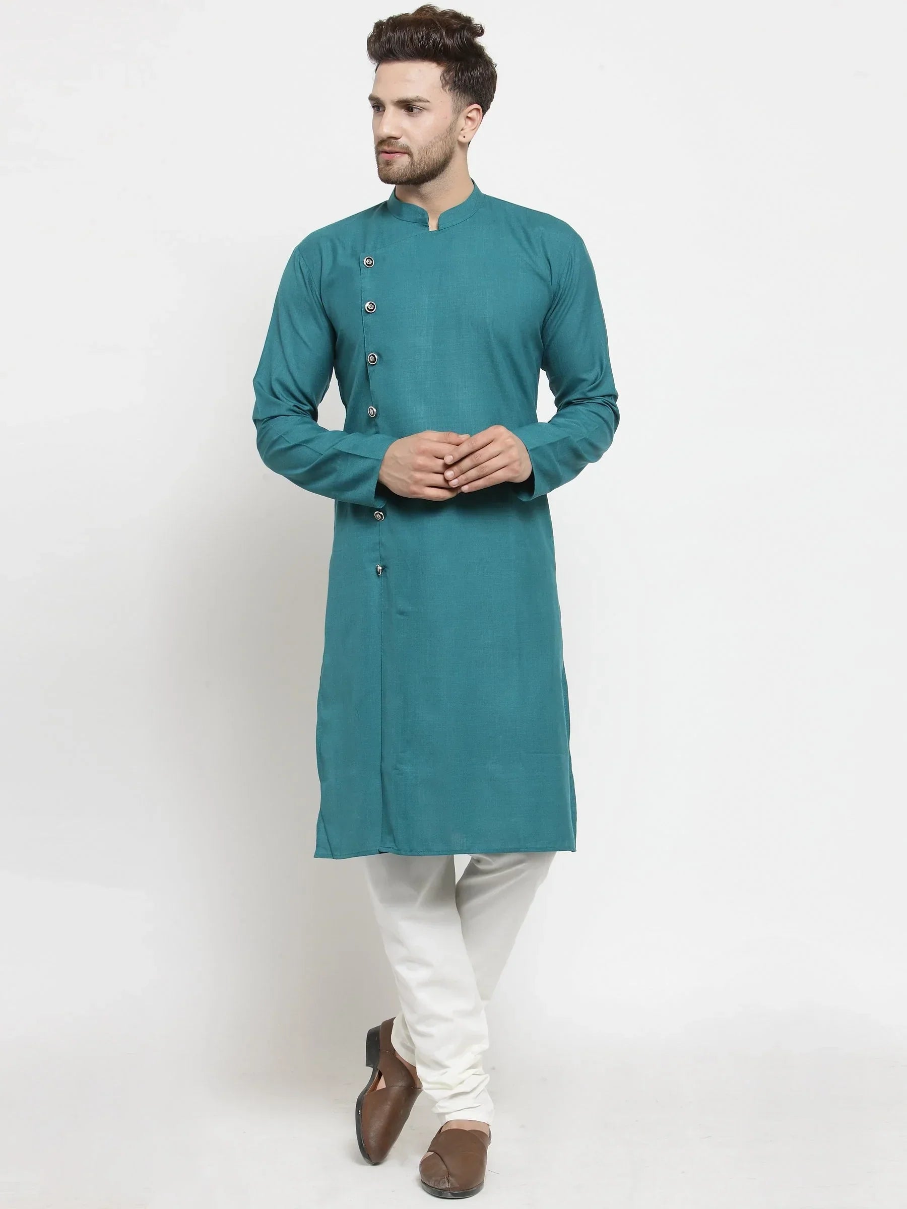 Jompers Men's Green Solid Kurta Only