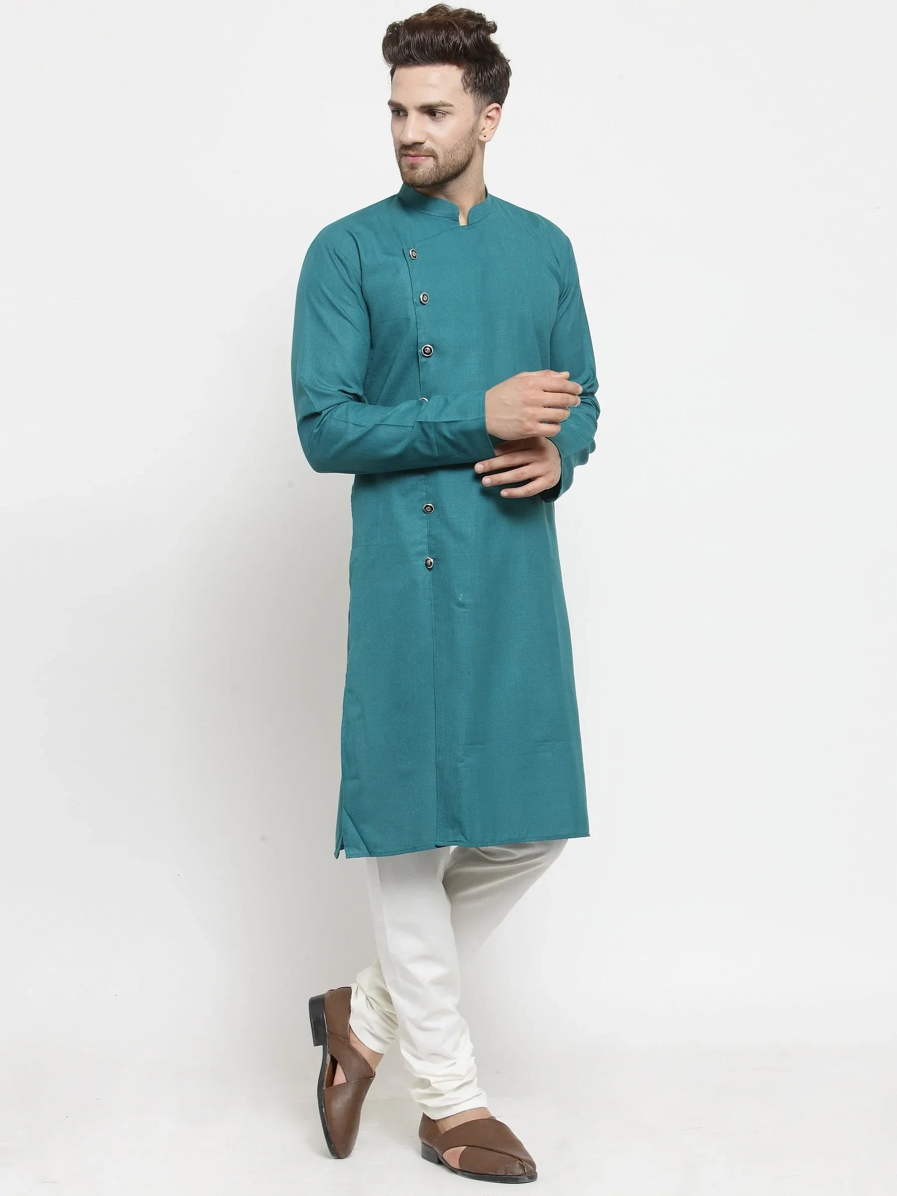 Jompers Men's Green Solid Kurta Only