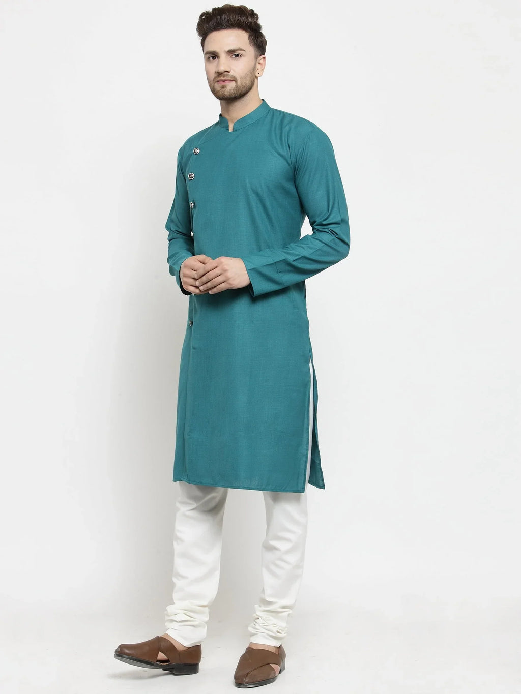 Jompers Men's Green Solid Kurta Only