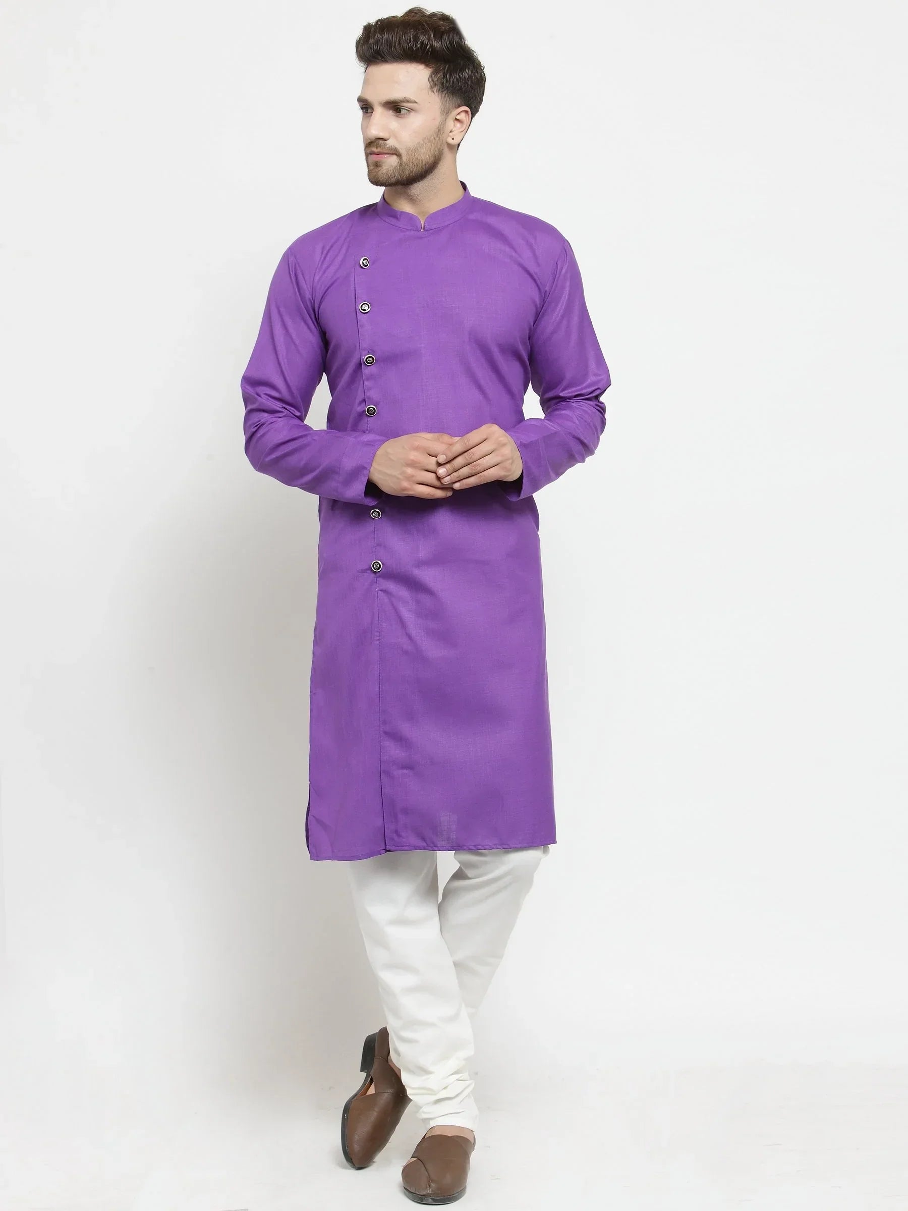 Jompers Men's Purple Solid Kurta Only