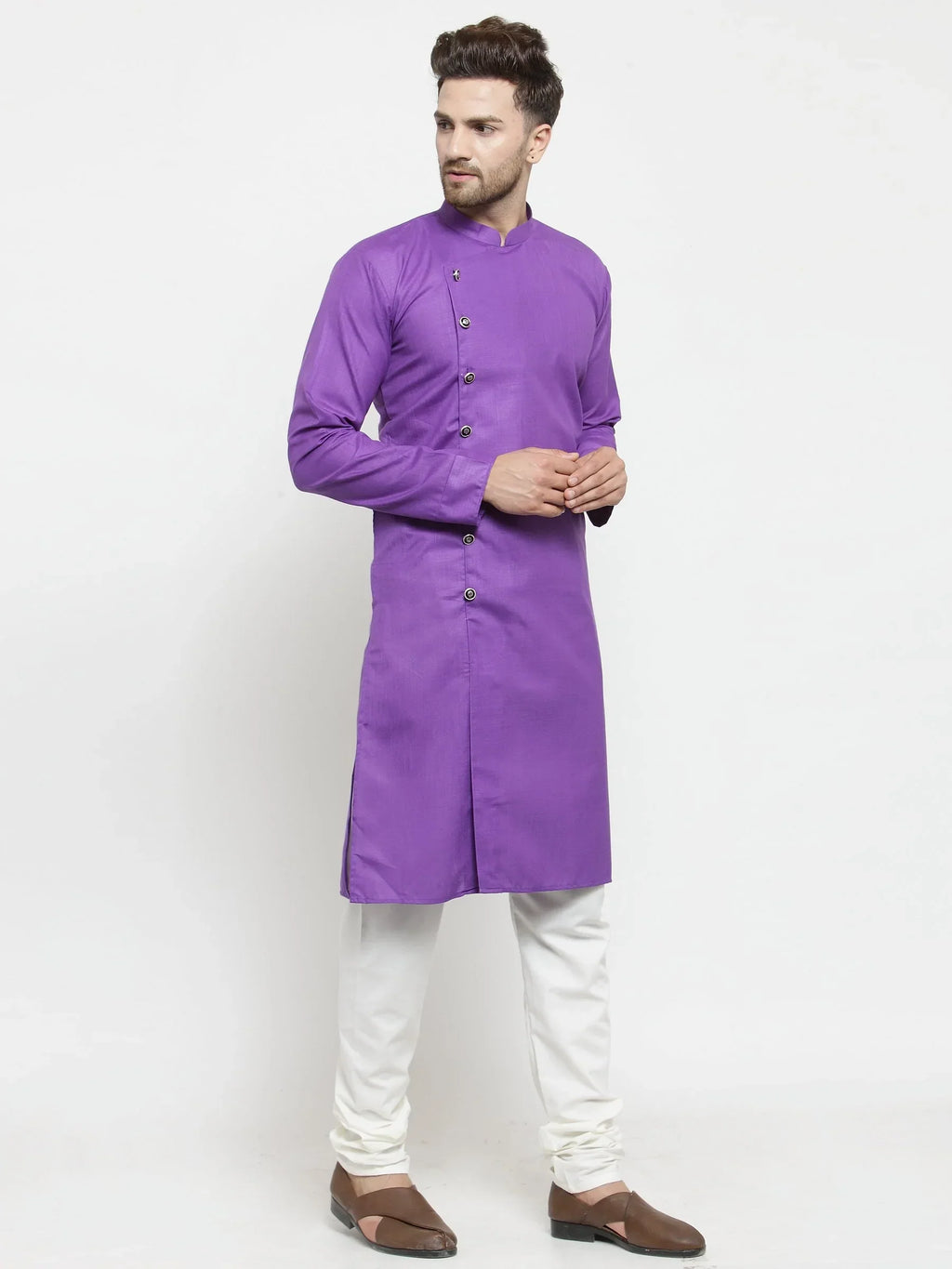 Jompers Men's Purple Solid Kurta Only