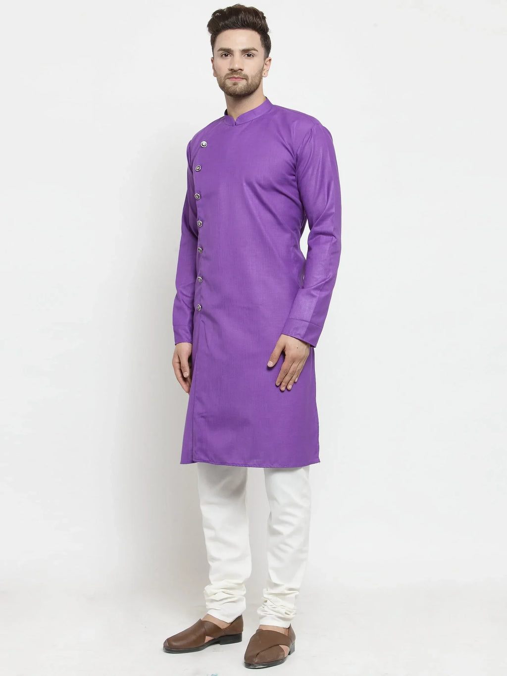 Jompers Men's Purple Solid Kurta Only