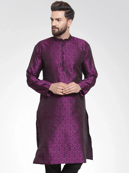 Jompers Men's Purple-Colored & Black Self Design Kurta Only