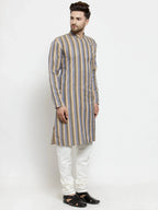 Jompers Men's Blue and black Self Design Stripped Kurta Only