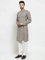 Jompers Men's Blue and black Self Design Stripped Kurta Only