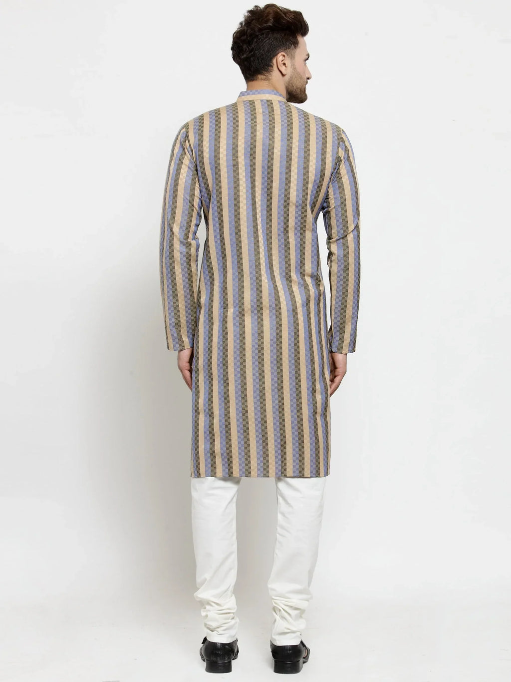 Jompers Men's Blue and black Self Design Stripped Kurta Only