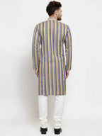 Jompers Men's Blue and black Self Design Stripped Kurta Only