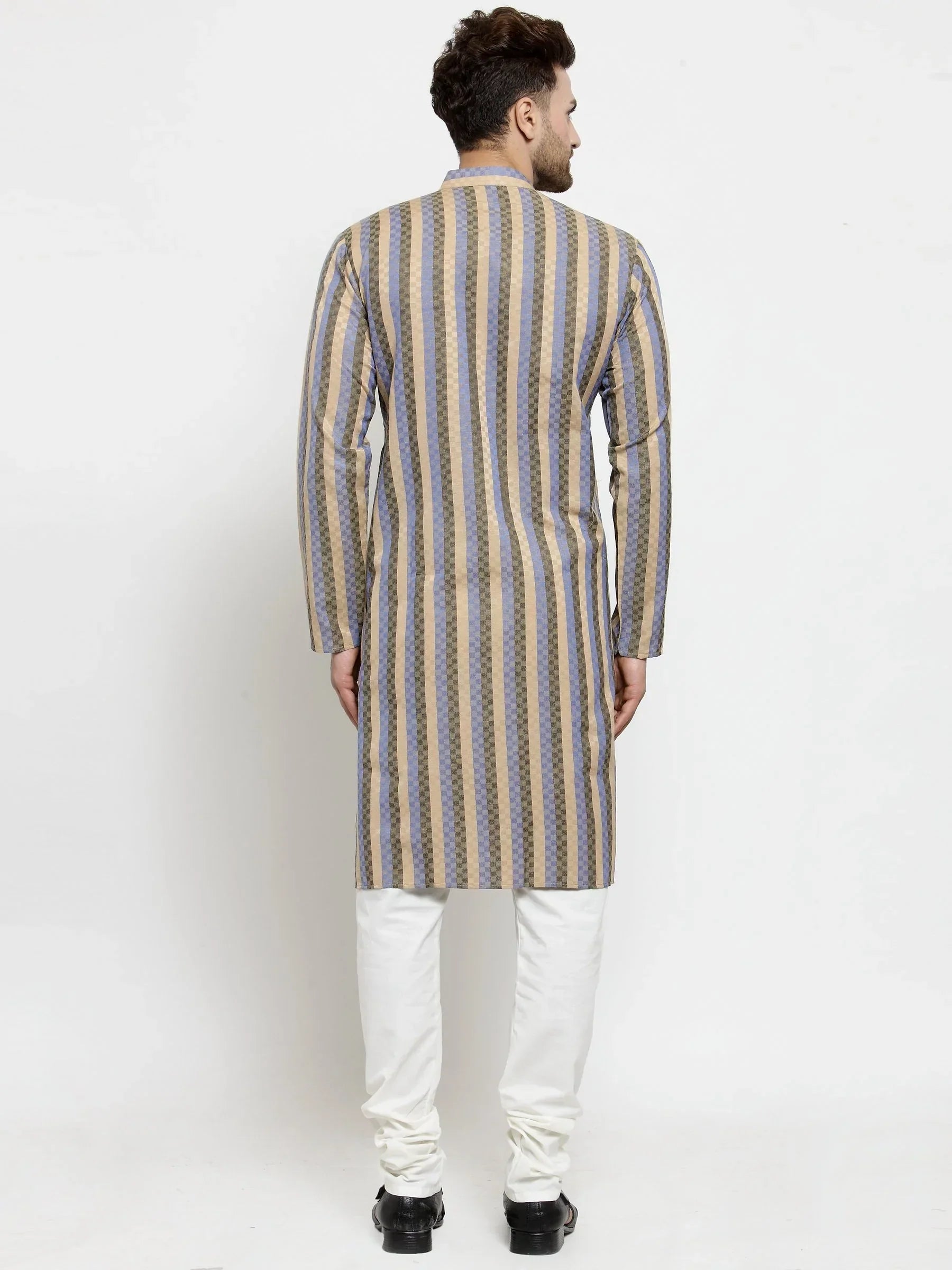 Jompers Men's Blue and black Self Design Stripped Kurta Only