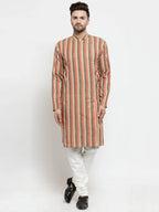Jompers Men's Red and black Self Design Stripped Kurta Only
