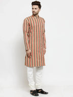 Jompers Men's Red and black Self Design Stripped Kurta Only