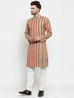 Jompers Men's Red and black Self Design Stripped Kurta Only