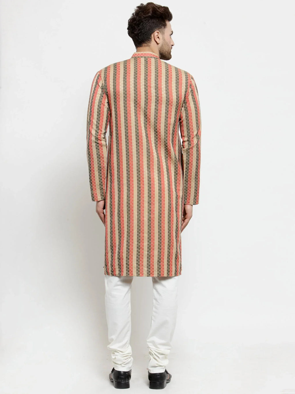 Jompers Men's Red and black Self Design Stripped Kurta Only