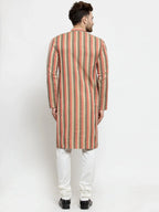 Jompers Men's Red and black Self Design Stripped Kurta Only