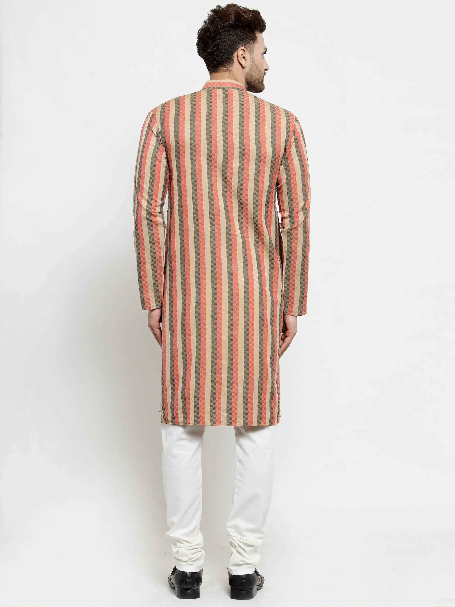 Jompers Men's Red and black Self Design Stripped Kurta Only
