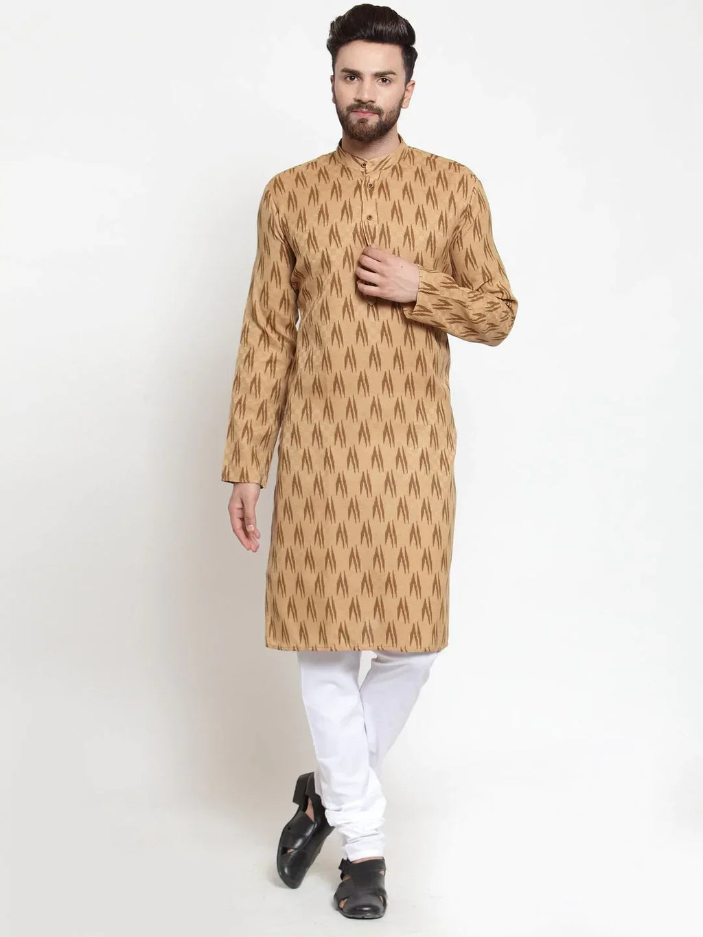 Jompers Men's Brown Printed Kurta Only