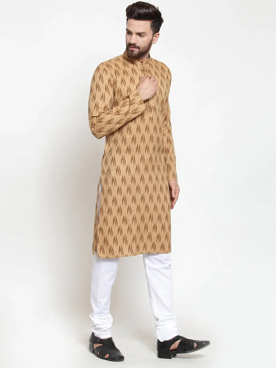 Jompers Men's Brown Printed Kurta Only