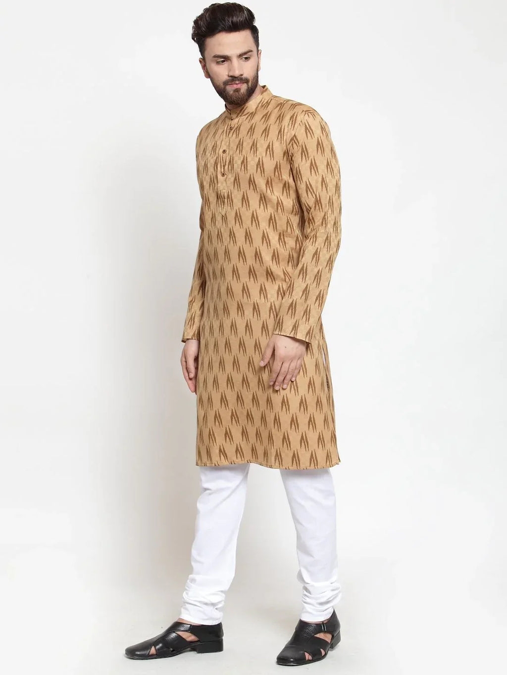 Jompers Men's Brown Printed Kurta Only
