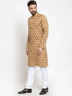 Jompers Men's Brown Printed Kurta Only