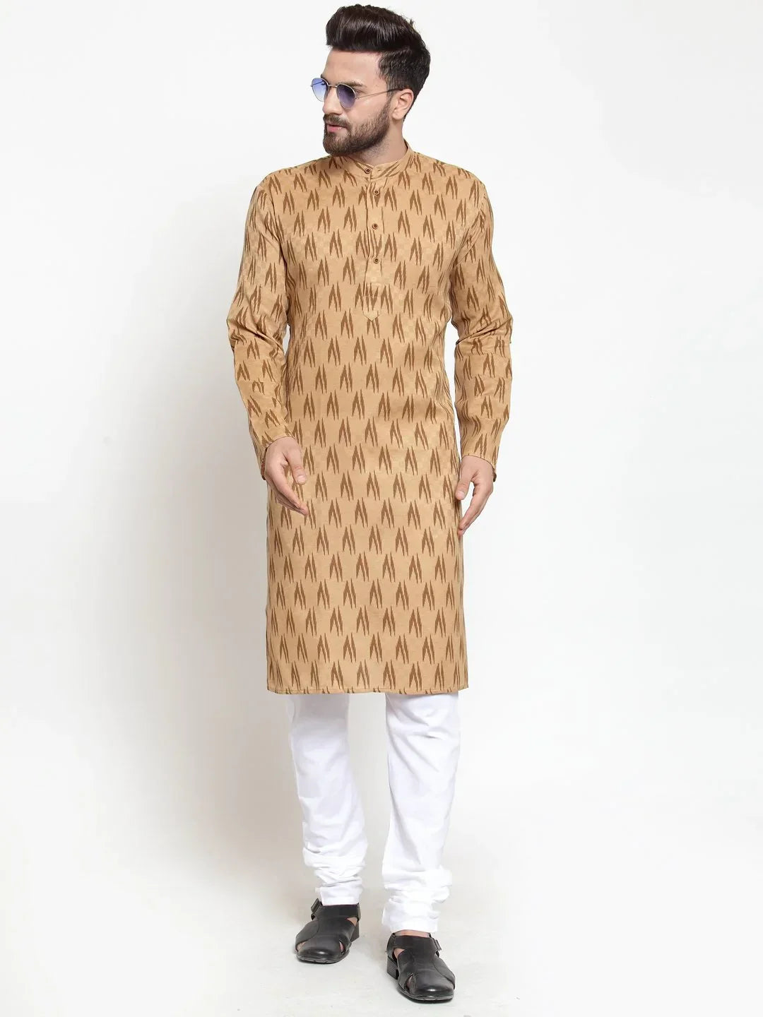 Jompers Men's Brown Printed Kurta Only
