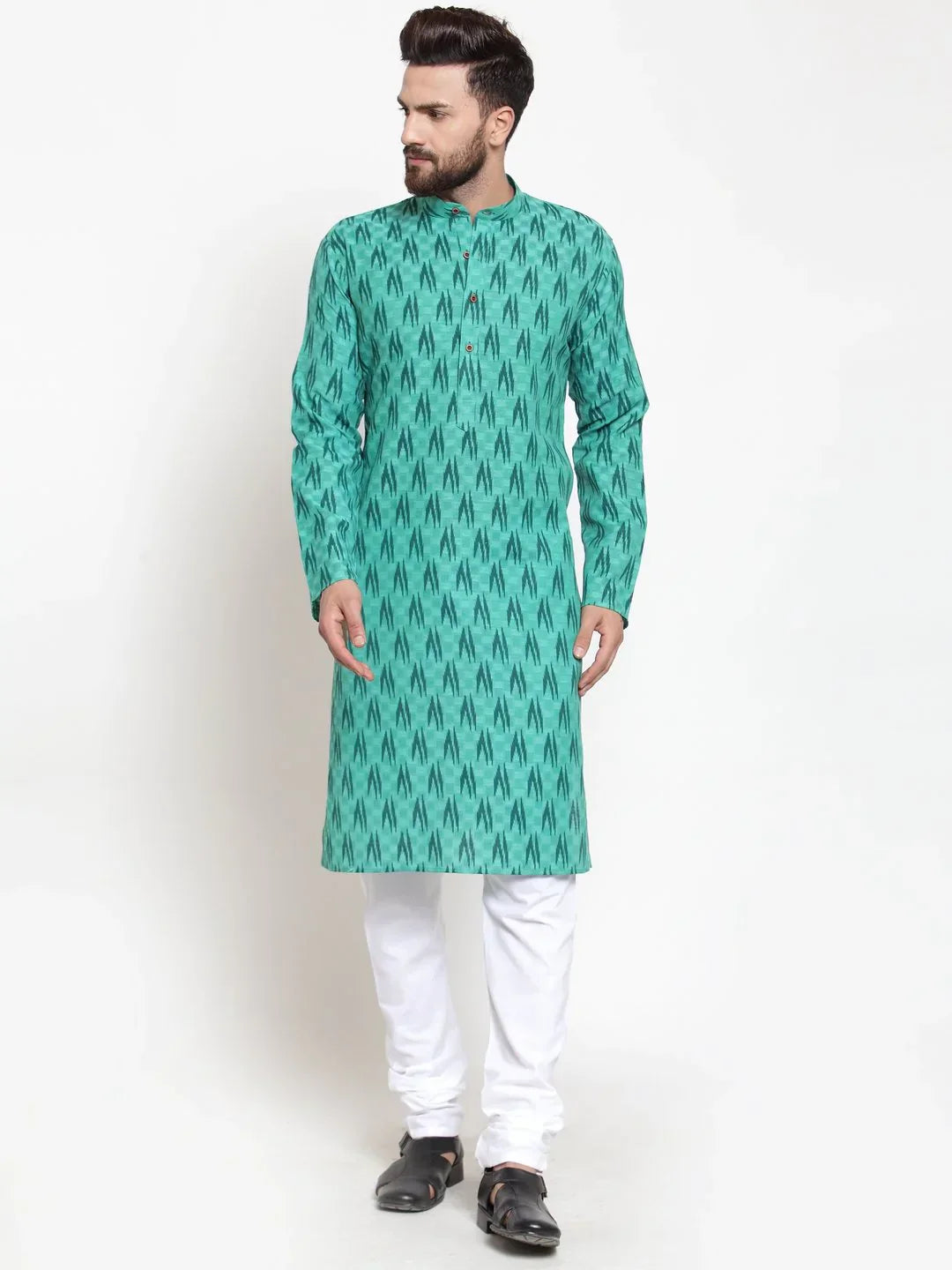 Jompers Men's Green Printed Kurta Only
