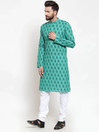 Jompers Men's Green Printed Kurta Only
