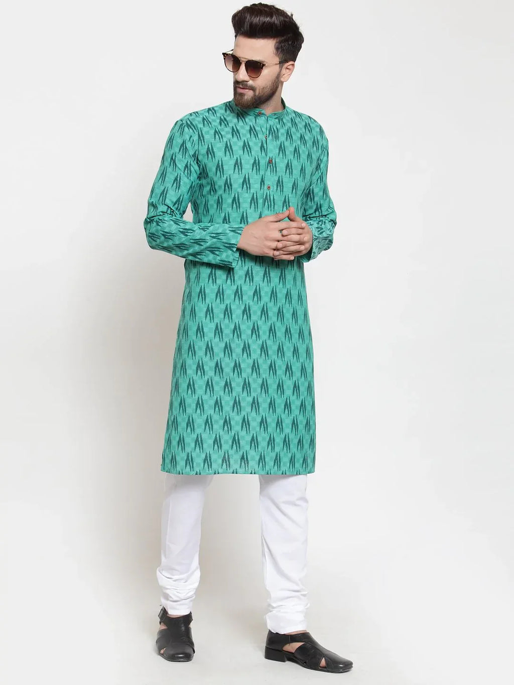 Jompers Men's Green Printed Kurta Only