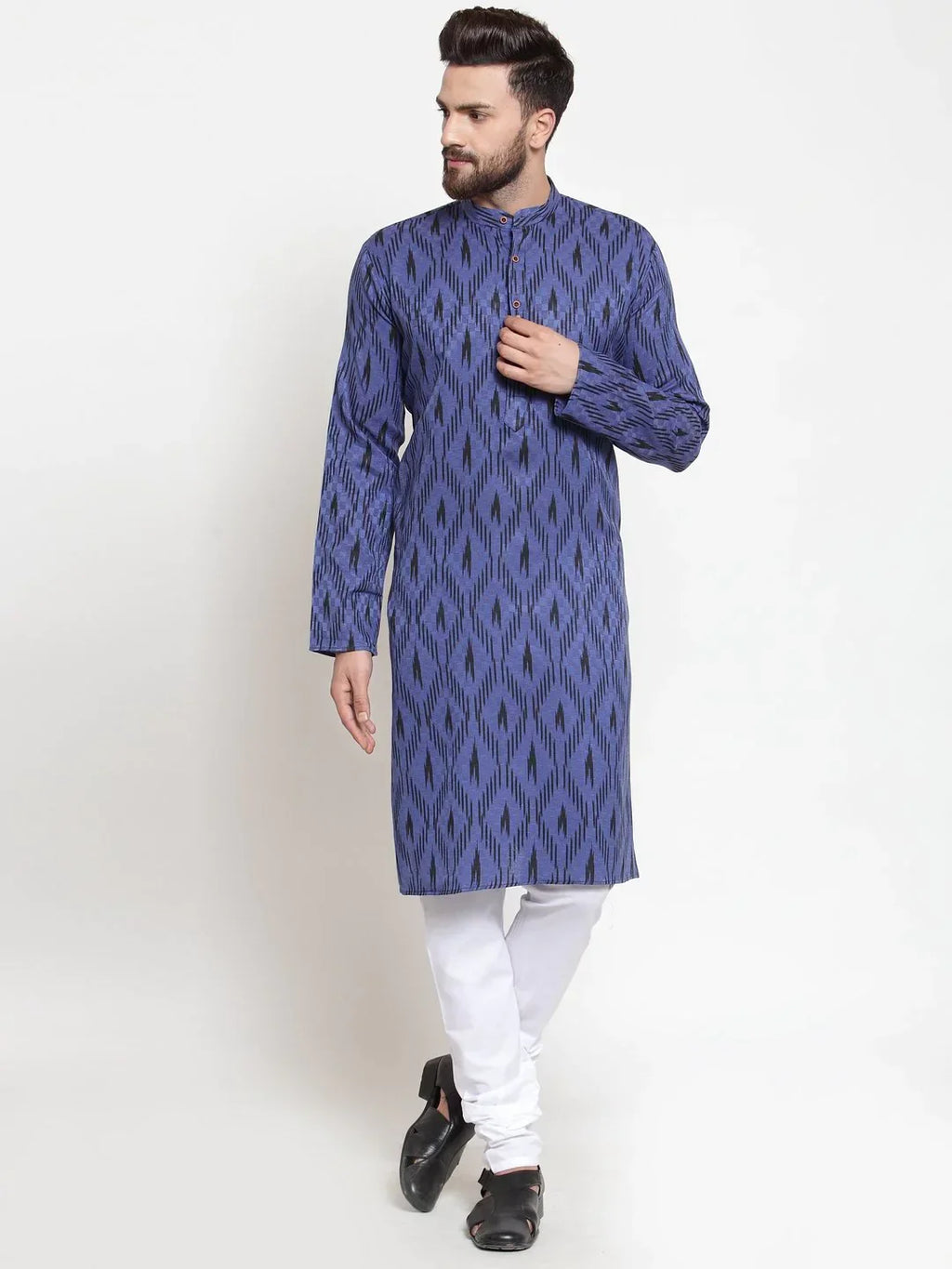 Jompers Men's Navy-Blue Printed Kurta Only