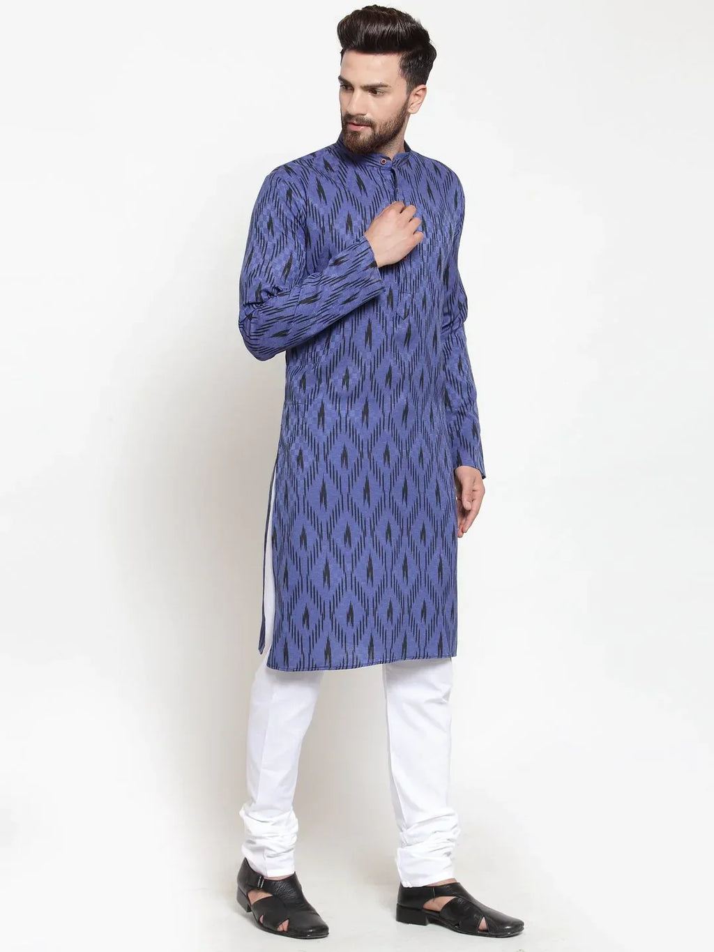 Jompers Men's Navy-Blue Printed Kurta Only