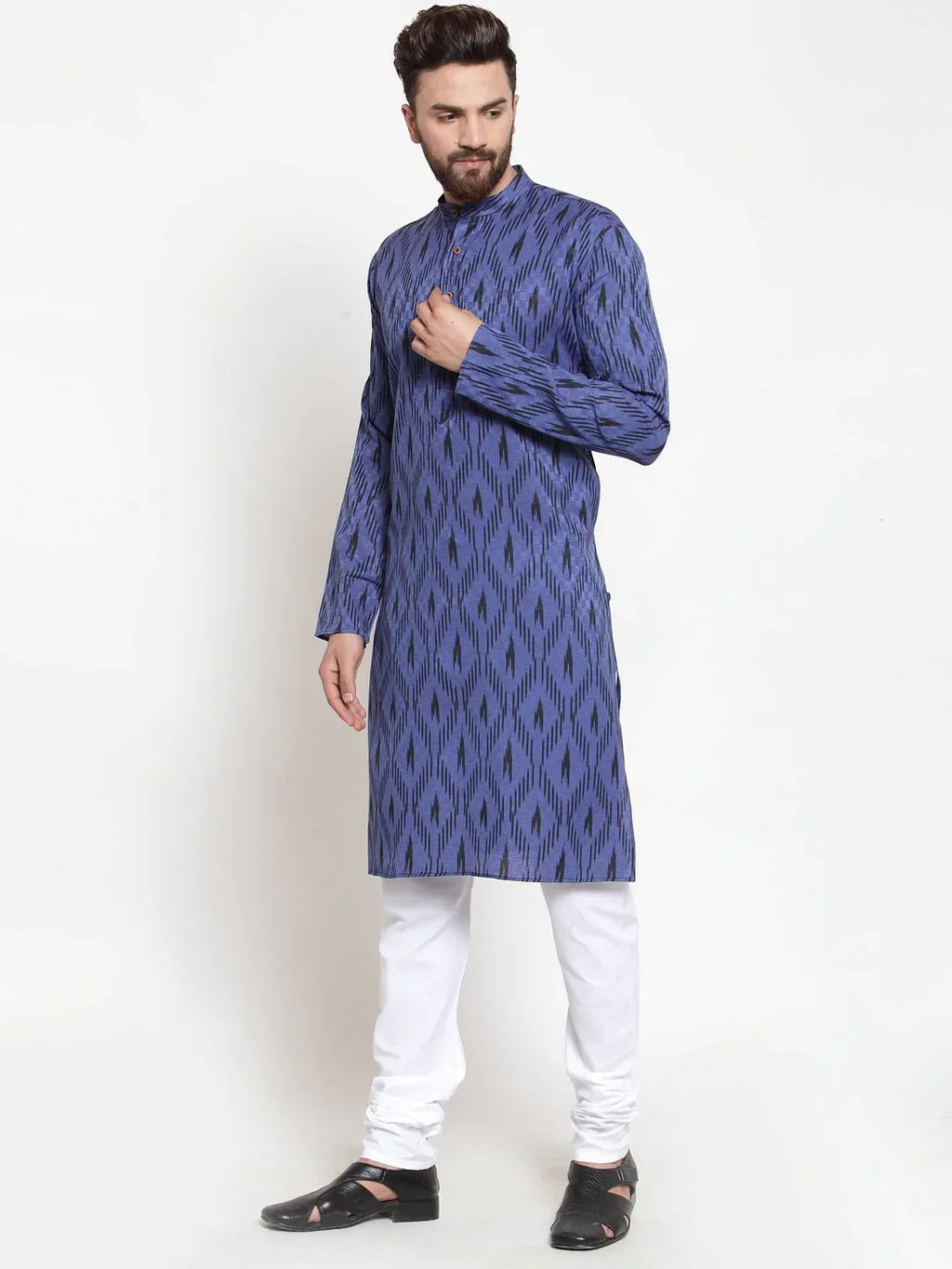 Jompers Men's Navy-Blue Printed Kurta Only